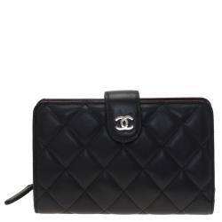 مملوكة مسبقًا محفظة صغيرة شانيل CC جلد أسود مبطن