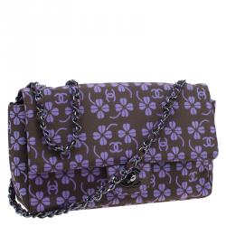 م ملوكة مسبقًا Chanel Brown Nylon Four Leave Clover Single Flap Shoulder Bag