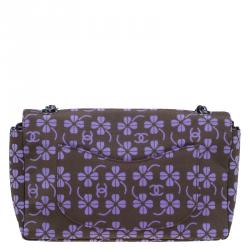 مملوكة مسبقًا Chanel Brown Nylon Four Leave Clover Single Flap Shoulder Bag