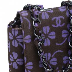 مملوكة مسبقًا Chanel Brown Nylon Four Leave Clover Single Flap Shoulder Bag