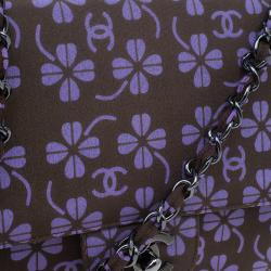 مملوكة مسبقًا Chanel Brown Nylon Four Leave Clover Single Flap Shoulder Bag