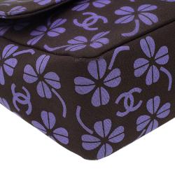 مملوكة مسبقًا Chanel Brown Nylon Four Leave Clover Single Flap Shoulder Bag