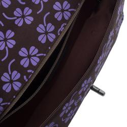 مملوكة مسبقًا Chanel Brown Nylon Four Leave Clover Single Flap Shoulder Bag