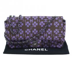 مملوكة مسبقًا Chanel Brown Nylon Four Leave Clover Single Flap Shoulder Bag