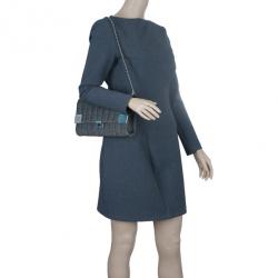 Pre Owned حقيبة كتف شانيل دينم أسود تصميم قالب الشيكولاتة طية أمامية