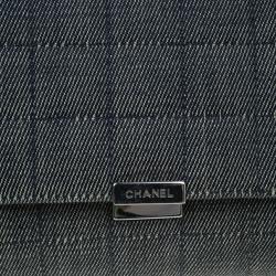 Pre Owned حقيبة كتف شانيل دينم أسود تصميم قالب الشيكولاتة طية أمامية