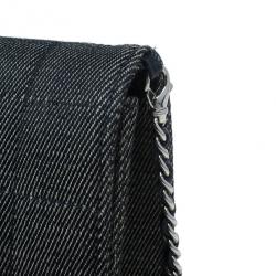 Pre Owned حقيبة كتف شانيل دينم أسود تصميم قالب ا�لشيكولاتة طية أمامية