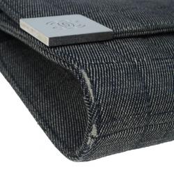 Pre Owned حقيبة كتف شانيل دينم أسود تصميم قالب الشيكولاتة طية أمامية