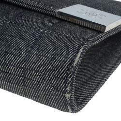 Pre Owned حقيبة كتف شانيل دينم أسود تصميم قالب الشيكولاتة طية أمامية