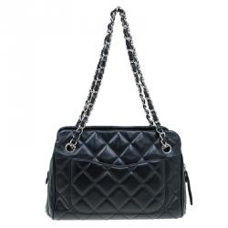 Pre Owned Chanel Black Lambskin Small CC Crown Camera Case Bag 