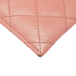 Pre Owned Chanel Pink Iridescent Quilted Caviar Leather CC Card Holder