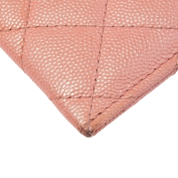 Pre Owned Chanel Pink Iridescent Quilted Caviar Leather CC Card Holder