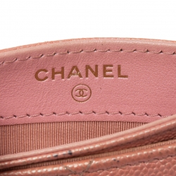 Pre Owned Chanel Pink Iridescent Quilted Caviar Leather CC Card Holder