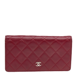 Chanel Red Quilted Leather Yen Continental Wallet