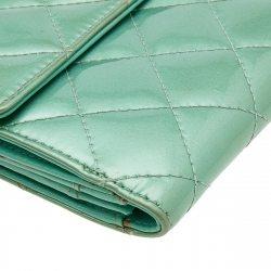 Pre Owned Chanel Mint Green Quilted Patent Leather French Flap Long Wallet