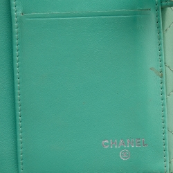 Pre Owned Chanel Mint Green Quilted Patent Leather French Flap Long Wallet
