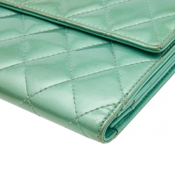 Pre Owned Chanel Mint Green Quilted Patent Leather French Flap Long Wallet