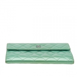 Pre Owned Chanel Mint Green Quilted Patent Leather French Flap Long Wallet
