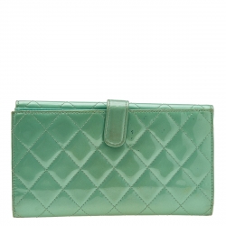 Pre Owned Chanel Mint Green Quilted Patent Leather French Flap Long Wallet