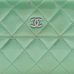 Pre Owned Chanel Mint Green Quilted Patent Leather French Flap Long Wallet