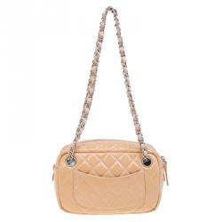 مملوكة مسبقًا حقيبة  شانيل مجموعة فالنتاين كاميرا جلد مبطن لامع بيج