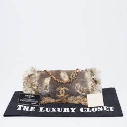 مملوكة مسبقًا Chanel Beige/Gold Rabbit Fur and Leather CC Flap Jeweled Chain Bag