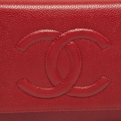 Pre Owned Chanel Red Caviar Leather WOC Clutch Bag