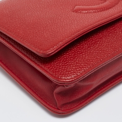 Pre Owned Chanel Red Caviar Leather WOC Clutch Bag