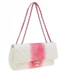 مملوكة مسبقًا حقيبة شانيل أومبير جامبو جلد كافيار أحمر/أبيض مبطن بقلاب