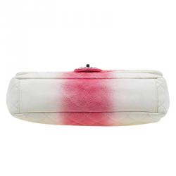 مملوكة مسبقًا حقيبة شانيل أومبير جامبو جلد كافيار أحمر/أبيض مبطن بقلاب