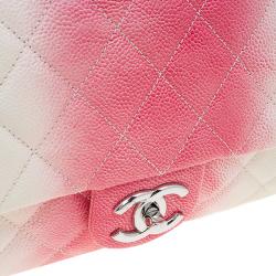 مملوكة مسبقًا حقيبة شانيل أومبير جامبو جلد كافيار أحمر/أبيض مبطن بقلاب