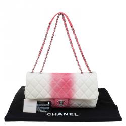 مملوكة مسبقًا حقيبة شانيل أومبير جامبو جلد كافيار أحمر/أبيض مبطن بقلاب