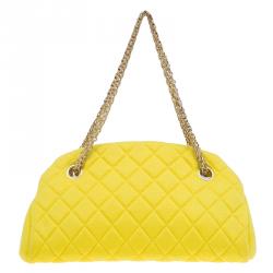 Pre Owned Chanel Yellow Quilted Jersey Small Just Mademoiselle Bowling Bag