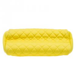 Pre Owned Chanel Yellow Quilted Jersey Small Just Mademoiselle Bowling Bag