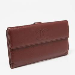 Pre Owned محفظة كونتنينتال شانيل جلد كافيار عنابية بشعار سي سي 