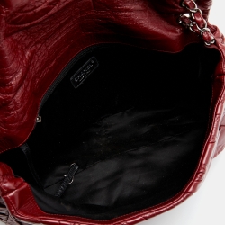 Pre Owned Chanel Red Glazed Leather Twisted Maxi Flap Bag