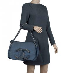 Pre Owned Chanel Blue Denim CC Logo Flap Bag