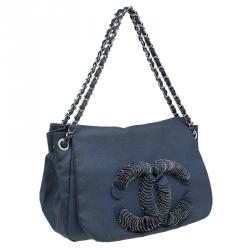 Pre Owned Chanel Blue Denim CC Logo Flap Bag