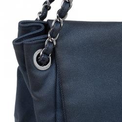 Pre Owned Chanel Blue Denim CC Logo Flap Bag