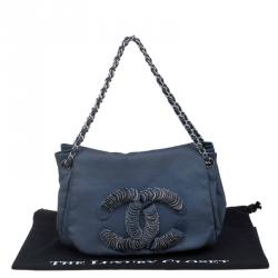 Pre Owned Chanel Blue Denim CC Logo Flap Bag
