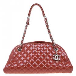 Pre Owned Chanel Brown Quilted Patent Medium Just Mademoiselle Bowling Bag
