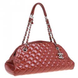 Pre Owned Chanel Brown Quilted Patent Medium Just Mademoiselle Bowling Bag