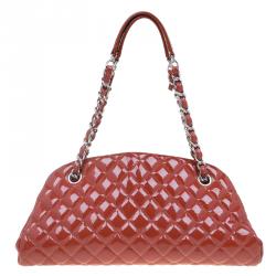 Pre Owned Chanel Brown Quilted Patent Medium Just Mademoiselle Bowling Bag