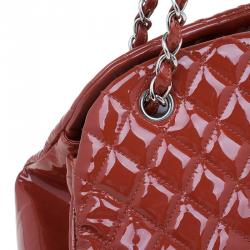 Pre Owned Chanel Brown Quilted Patent Medium Just Mademoiselle Bowling Bag