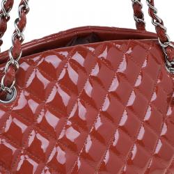 Pre Owned Chanel Brown Quilted Patent Medium Just Mademoiselle Bowling Bag