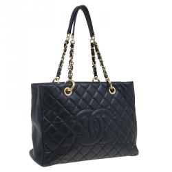 مملوكة مسبقًا حقيبة يد شانيل غراند شوبينغ كافيار مبطنة سوداء