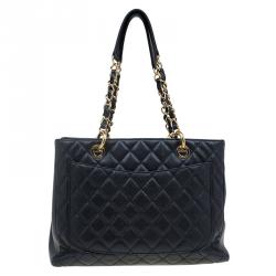 مملوكة مسبقًا حقيبة يد شانيل غراند شوبينغ كافيار مبطنة سوداء