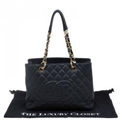 مملوكة مسبقًا حقيبة يد شانيل غراند شوبينغ كافيار مبطنة سوداء