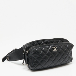 Pre Owned Chanel Black Quilted Leather Waist Belt Bag