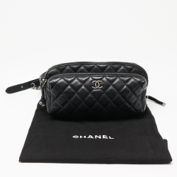 Pre Owned Chanel Black Quilted Leather Waist Belt Bag